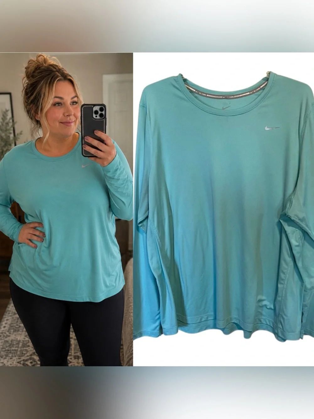 Nike Dri-FIT Running Long Sleeve Athletic Top Aqua Blue Women’s Plus Size 3X